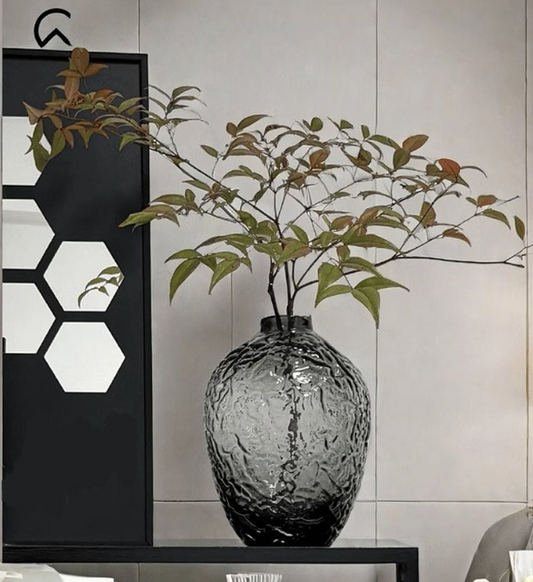 Glacier Textured Smoked Glass Vase