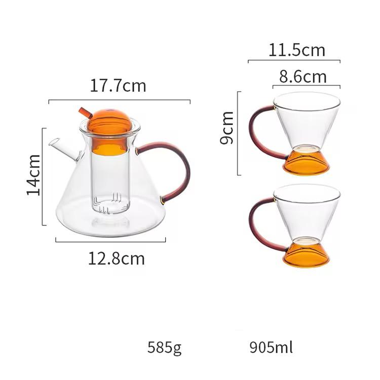 Amber Glass Teapot & Cup Set – 5 Pieces