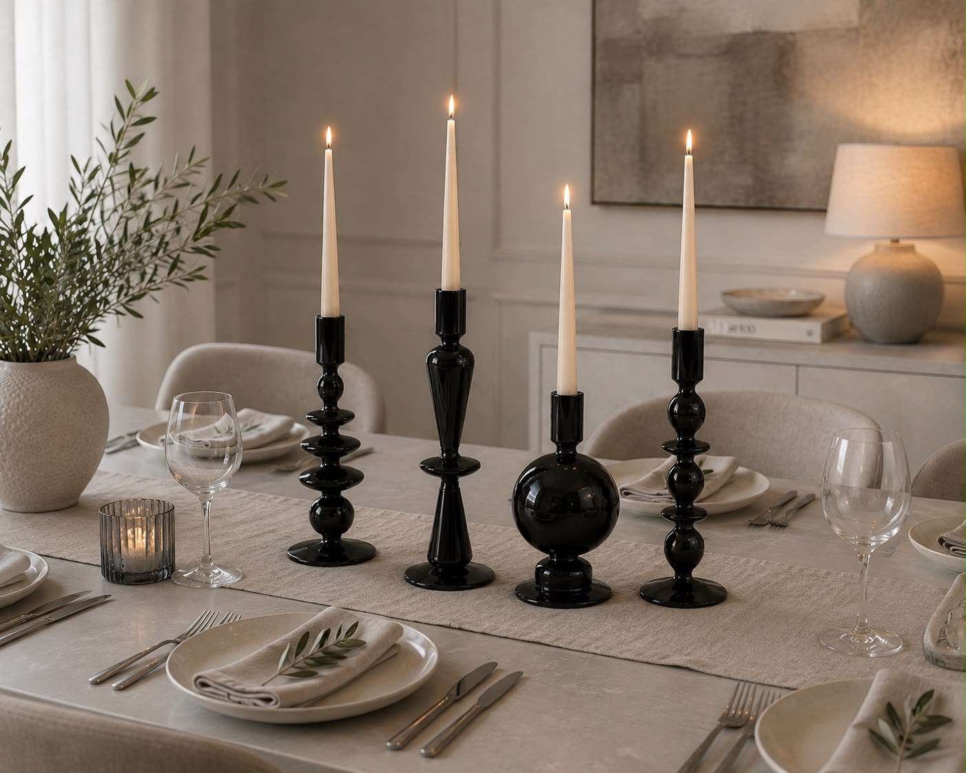 Black Glass Candle Holders