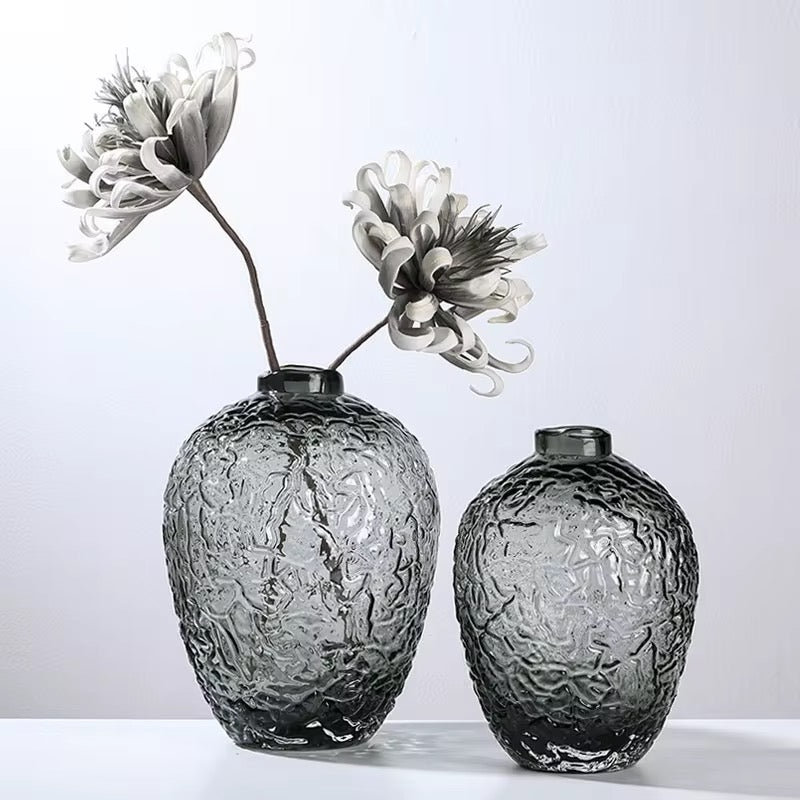 Glacier Textured Smoked Glass Vase