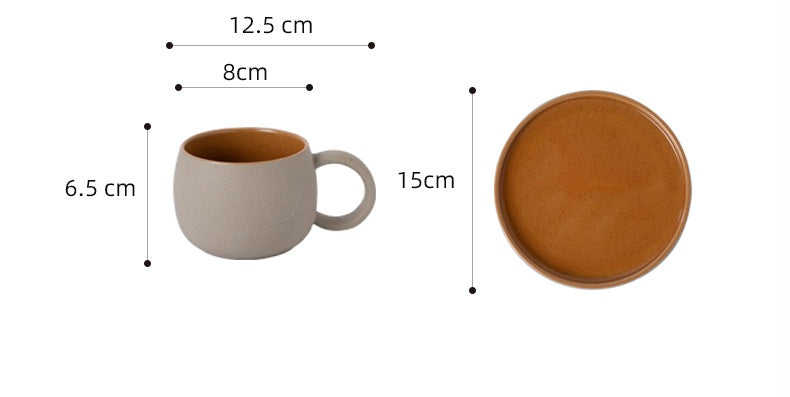 Ceramic clay mugs with saucers