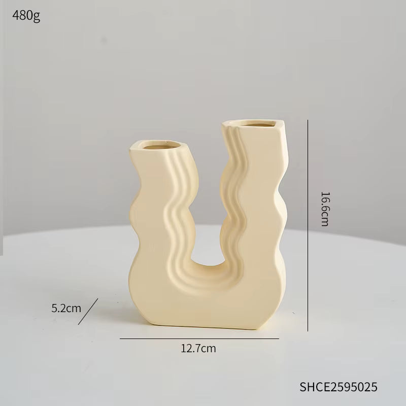 Wavy U-Shaped Ceramic Vase