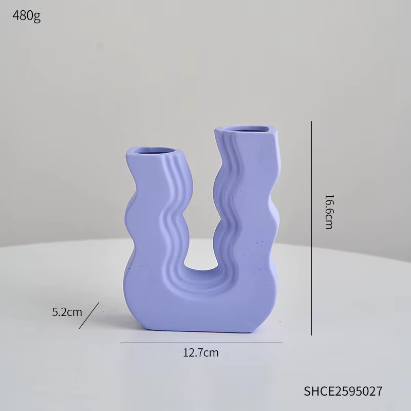 Wavy U-Shaped Ceramic Vase