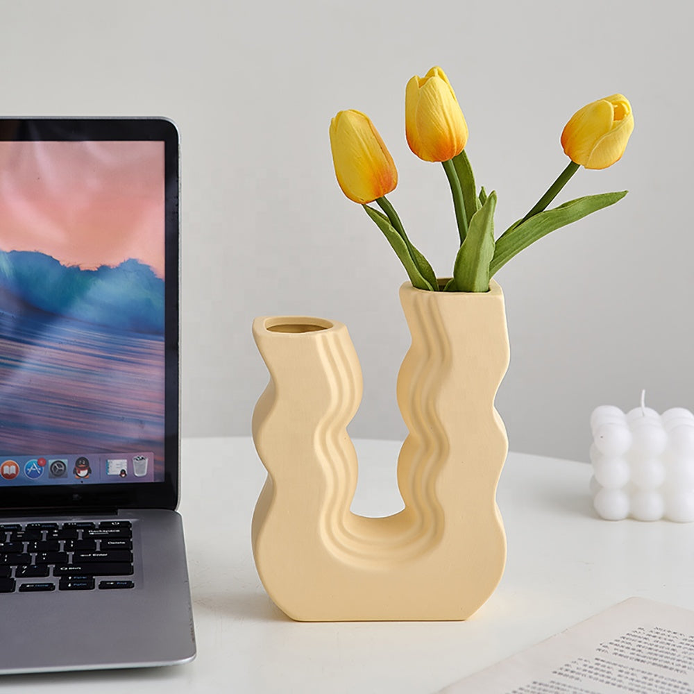 Wavy U-Shaped Ceramic Vase