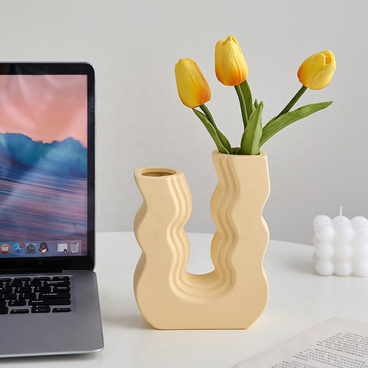 Wavy U-Shaped Ceramic Vase