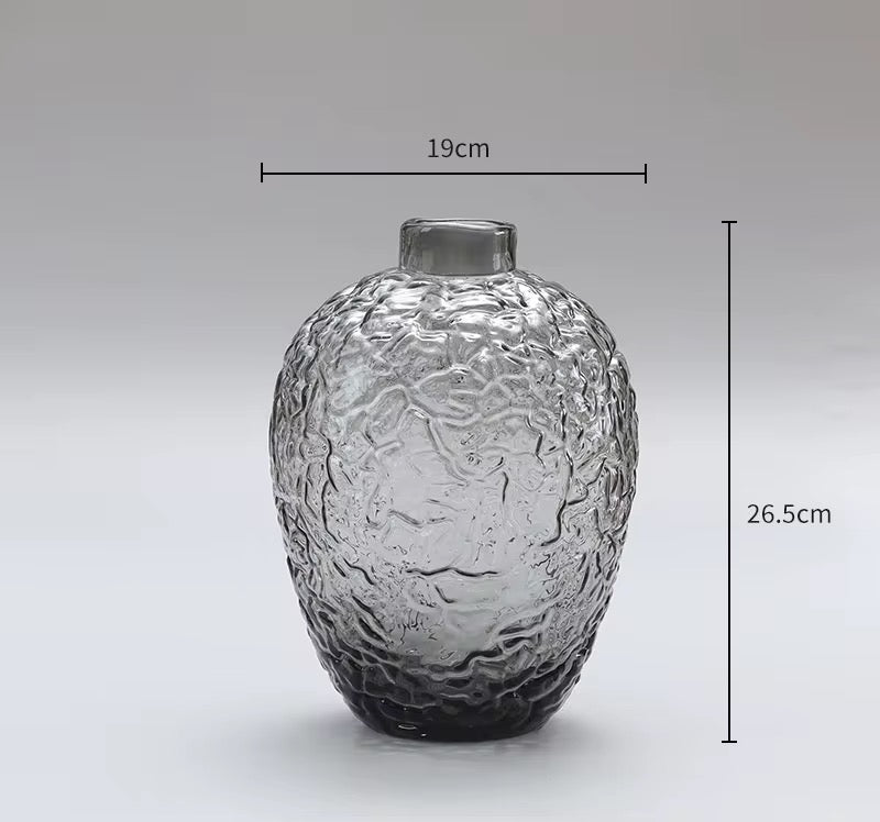 Glacier Textured Smoked Glass Vase