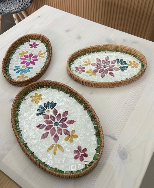 Vibrant Petal Mosaic Tray - Set of 3