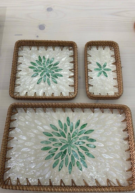 Emerald Blossom Tray - Set of 3