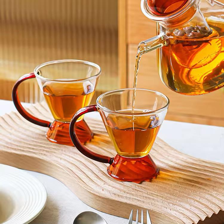 Amber Glass Teapot & Cup Set – 5 Pieces