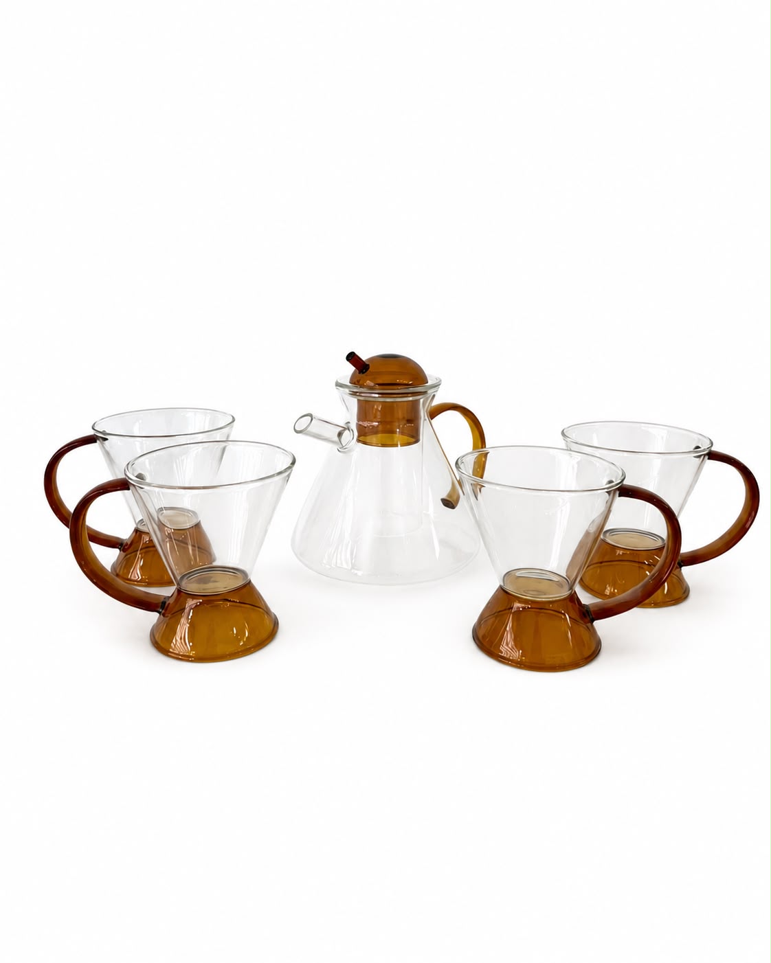 Amber Glass Teapot & Cup Set – 5 Pieces