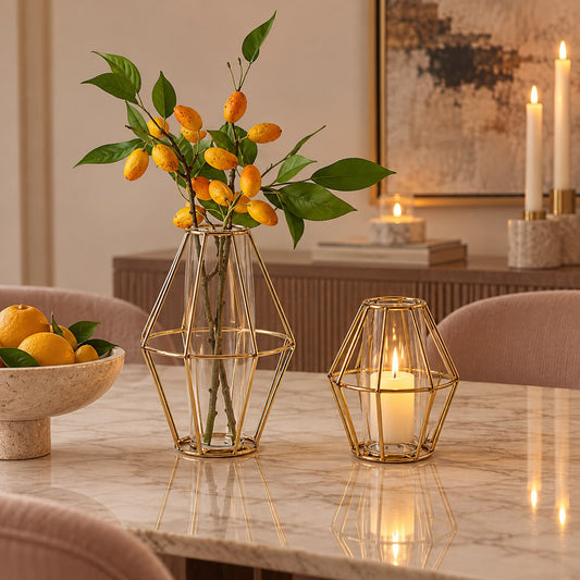 Geometric Gold Glass Vase
