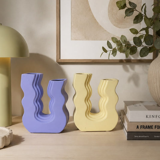 Wavy U-Shaped Ceramic Vase